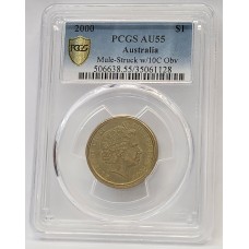 AUSTRALIA 2000 . ONE 1 DOLLAR COIN . ERROR . MULE . STRUCK ON TEN 10 CENTS